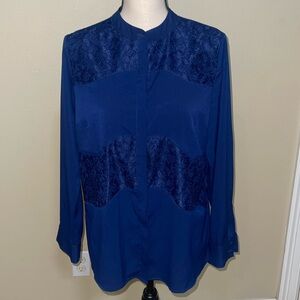 a.n.a blue lace button down business casual top size petite large